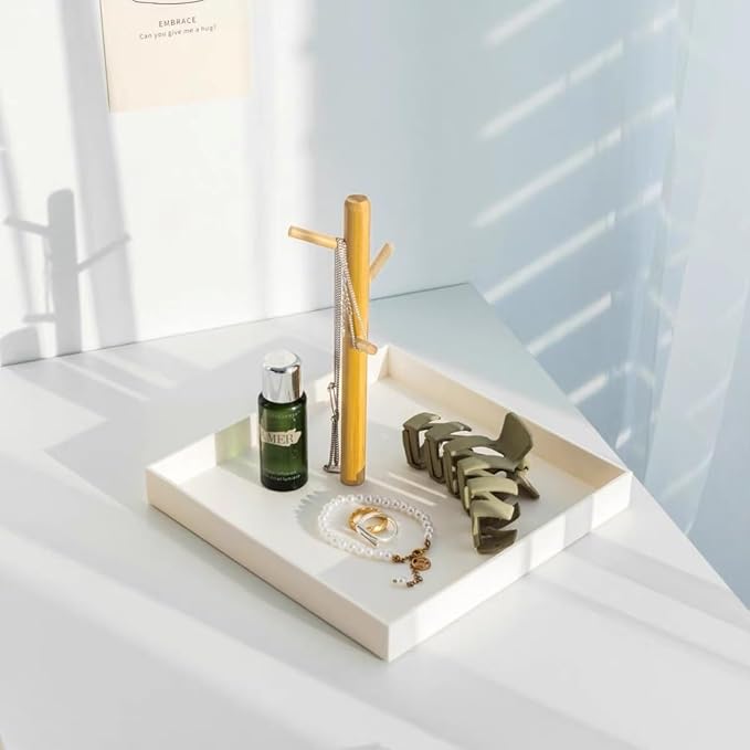 Key Tray for Entryway Table, Catchall Tray Organizer with 3 Tiers Wood Rack for Keys, Bracelets, Watches, Jewelry, Phone (Square)
