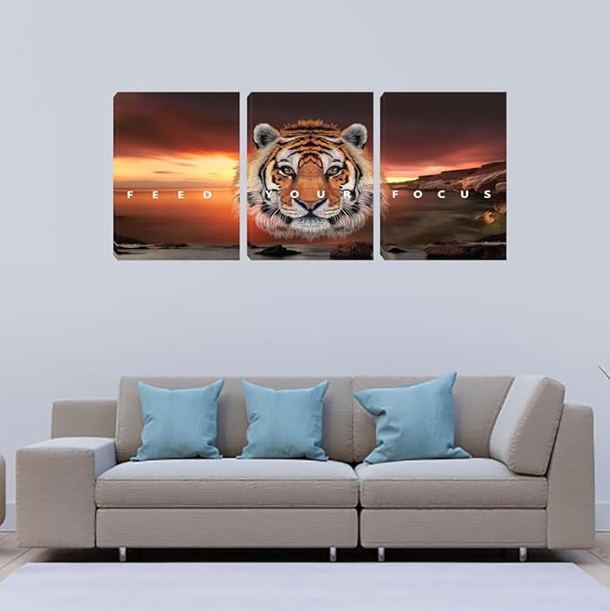 Motivational Wall Art, Inspirational Canvas Wall Art for Office, 3 Pieces Tiger Painting Posters Prints for Entrepreneur Living Room Bedroom Dorm(36''Wx 16''H)