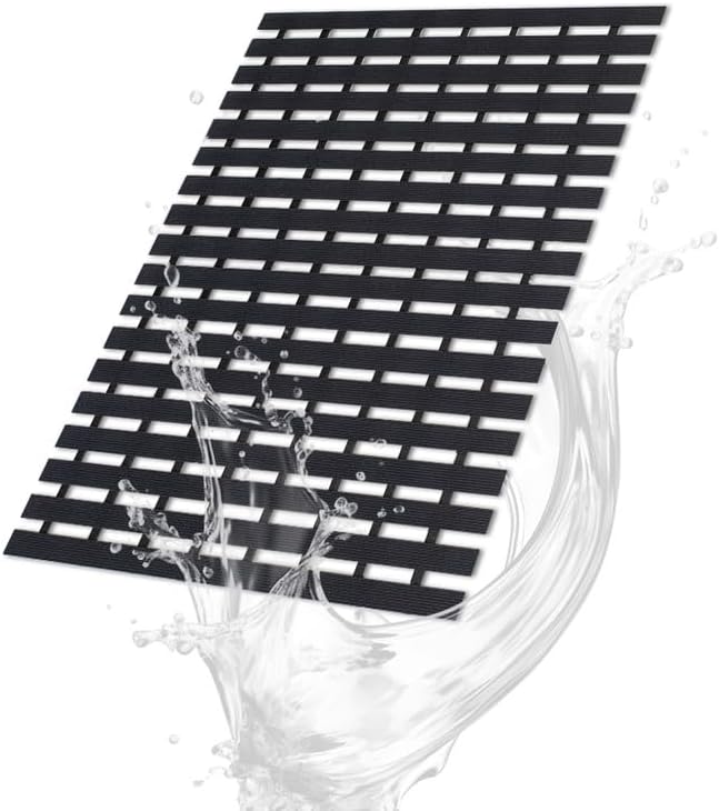 Bath Mat Non Slip Shower Mat Bathtub with Drain Holes and Heavy Duty Rubber No Suction Cups Sturdy Shower Stall Tub Mat for Bathroom, Shower Floor, Pool, SPA, (Black, 2FT X 9FT)