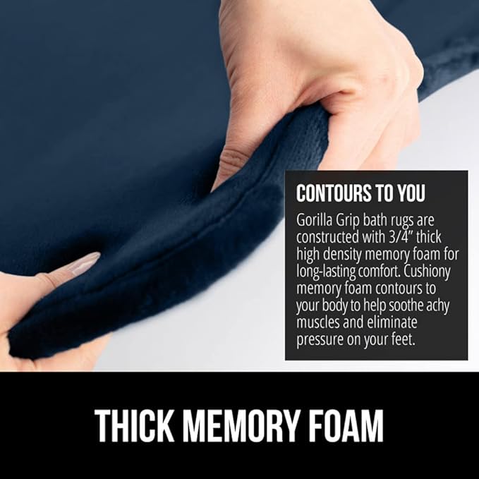 GORILLA GRIP Memory Foam Bath Rugs, Soft Absorbent Velvet Bathroom Mats, Durable Dots on Underside, Machine Washable Bathmat, Carpet Rug Room Decor for Shower Floor, 24x17 Mat, Navy Blue