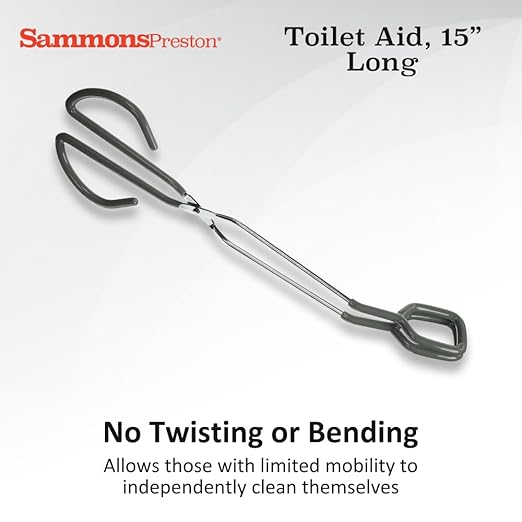 Sammons Preston Toilet Aid, 15" Long Toilet Paper Tongs, Bottom Wiper Aids for Independent Daily Living, Wiping Aid for Bathroom Comfort, Lightweight Self-Wipe Hygiene Assistance Tool
