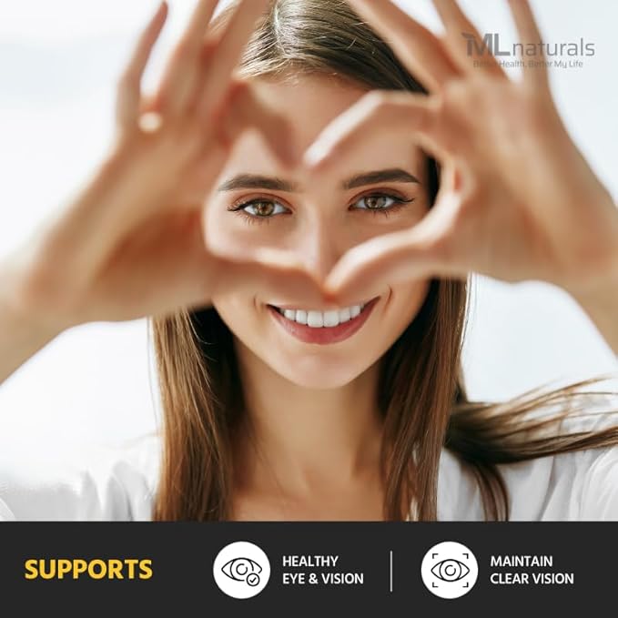 ML Naturals Premium Lutein & Zeaxanthin with Bilberry 60 Vegetable Capsules. Lutein 40 mg, Zeaxanthin 5 mg, and Bilberry 100 mg. Healthy Eyes & Vision, NSF-Certified & cGMP-Compliant Facility