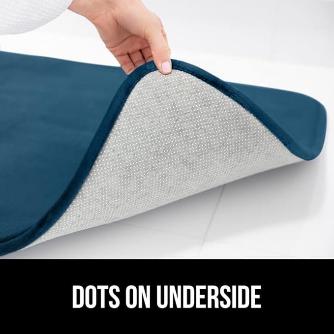 GORILLA GRIP Memory Foam Bath Mat, Soft Absorbent Velvet Bathroom Mats, Durable Dots on Underside, Machine Washable Bathmat, Carpet Rug Room Decor for Shower Tub Floor RV, 42x24 Rugs, Blue