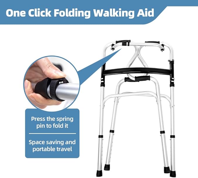 300LBS Lightweight Folding Walker with Seat,Storage Bag,Adjust Height (5'-6'5"), 2-in-1 Fixed/Cross Modes, Stable Aluminum Mobility Aid for Seniors, Post-Surgery Patients & Mobility-Impaired