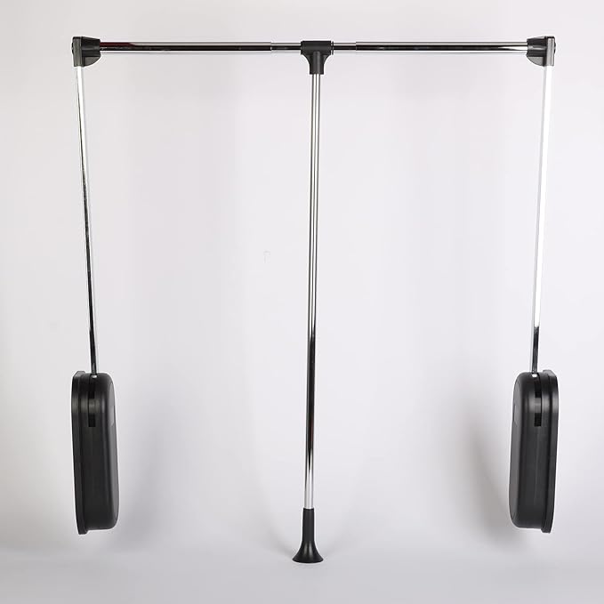 uyoyous Pull Down Closet Rod, 32.67-45.27'' Width Adjustable Wardrobe Rail for Hanging Clothes, Chrome Steel Expanding Closet Rods for Home