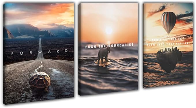 Motivational Posters Inspirational Wall Art Canvas 3 Pieces Grind Hustle Canvas Framed Wall Art Inspirational Painting Prints Poster Wall Decor Modern Home Decor Painting Pictures - 48" Wx24 H