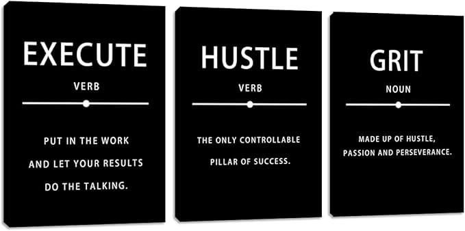 Inspirational Wall Art Set of 3, Minimalist Framed Wall Art Motivational Black Canvas Artwork Paintings, Positive Quotes Room Decor, Office Wall Posters for Living Room Bedroom Office 12"x16"x3