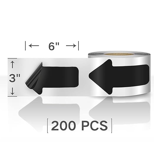 EVQ Arrow Floor Sticker Tape 3"×6" Arrow Floor Marking Sticker Sign 200 PCS Arrow Decal Tape Black
