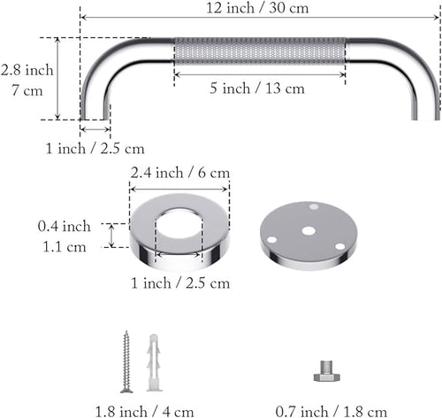 12 Inch Anti Slip Shower Grab Bar, Munzong Stainless Steel Bathroom Grab Bar, Satin Brushed Nickel Knurled Bathroom Balance Bar,Safety Hand Rail Support Handicap Elderly Senior Assist Bath Handle