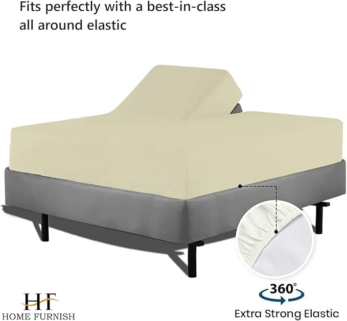 Top Split King Fitted Sheet Only for Adjustable beds, Split Down 28 inches from The Top, 600 Thread Count 100% Cotton Half Split Flex Head Fitted Sheet for Sleep Number Beds, Ivory