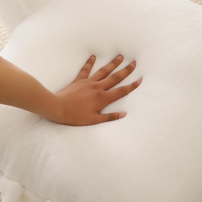 Reading Pillow for Sitting in Bed, Large Backrest Reading Pillow with Arm Rest,Back-Rest Support Cushion for Sit Up on Couch, Sofa, and Floor, Dorm Essentials (White Faux Fur, Standard(17"))