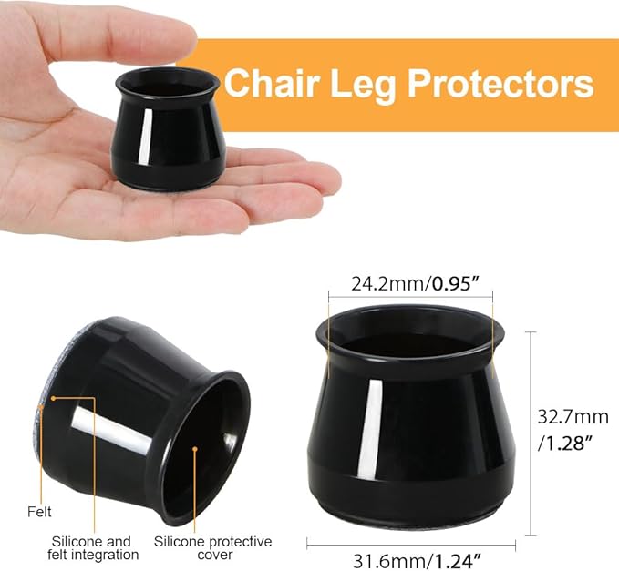 32 Pcs Chair Leg Floor Protectors - Silicone Felt Pads, Scratch-Proof & Noise-Free, Easy Smooth Moving, Small Size (Fits Round Chair Legs: 5/16" to 1-5/16" Diameter)