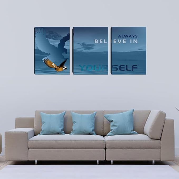 3 Pieces Modern Entrepreneur Quotes Posters Prints Motivational Office Canvas Wall Art Moitvational Wall Art Eagle Picture Motivation Blue Decoration for Living Room Bedroom(60''Wx28''H)
