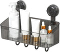 No-Drill Bathroom Suction Storage Box, Corrugated Suction Cup Wall Organizer, Removable Hanging Storage Basket with Strong Hold, Acrylic Shower Caddy for Bathroom (Grey L)
