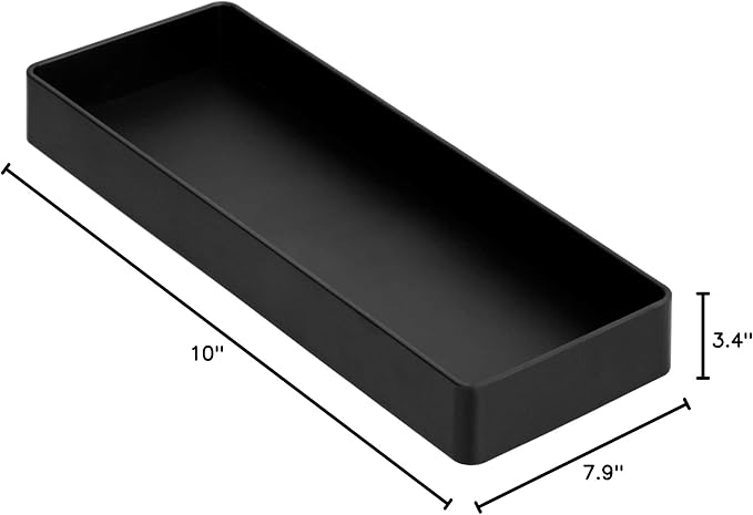 Amazon Basics Rectangular Plastic Desk Organizer Bundle (3 pieces) Half Accessory Tray, Small, Black
