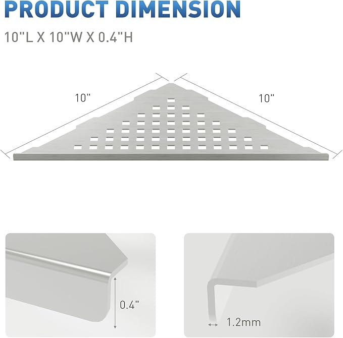 lives Corner Shower Shelf 10" Slot Design Bathroom Shelves for Tiled Wall, 304 Stainless Steel Recessed Organizer Corner Shelves for Inside Shower Decor, 2 Pack, Silver (Square)
