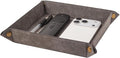 Valet Tray Desktop Storage Organizer – Premium PU Leather Catchall Bedside Vanity Tray Nightstand Caddy Holder for Remote Controller, Keys, Phone, Wallet, Coin, Jewelry,Grey