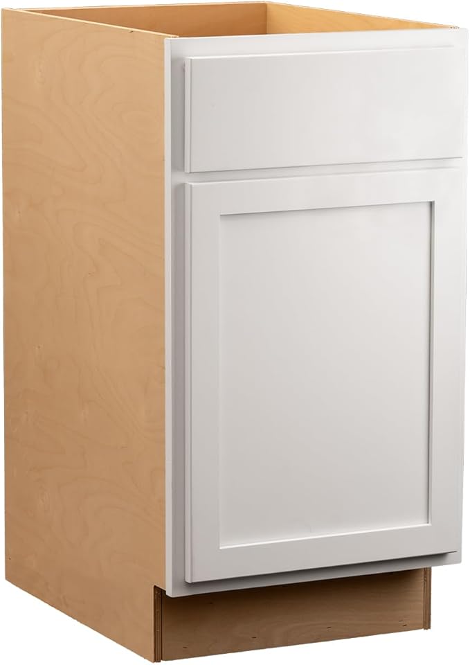 Quicklock RTA (Ready-to-Assemble) | Base Kitchen Cabinets - Shaker Style | Made in America (Pure White, 18" Wx34.5 Hx24 D Waste Basket Base)