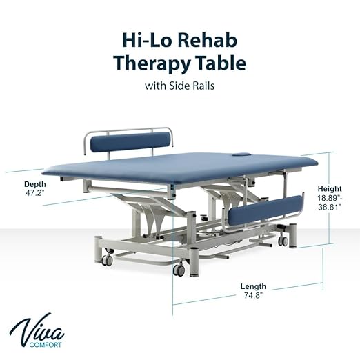 Hi-Lo Rehab Power Mat Therapy Table W/Removable Face Cutouts, Foot Release Caster System, Specialty Antimicrboial Upholstery (Blue)