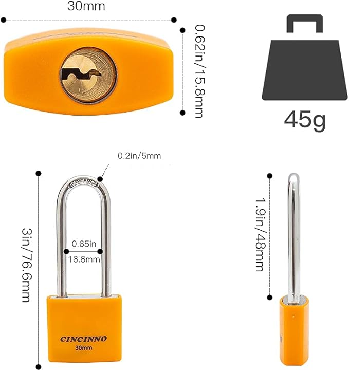 1-3/16 in. Small Aluminum Key Lock，Keyed Alike Padlocks with Long Shackle for School Gym Locker, Toolbox,12 Pack