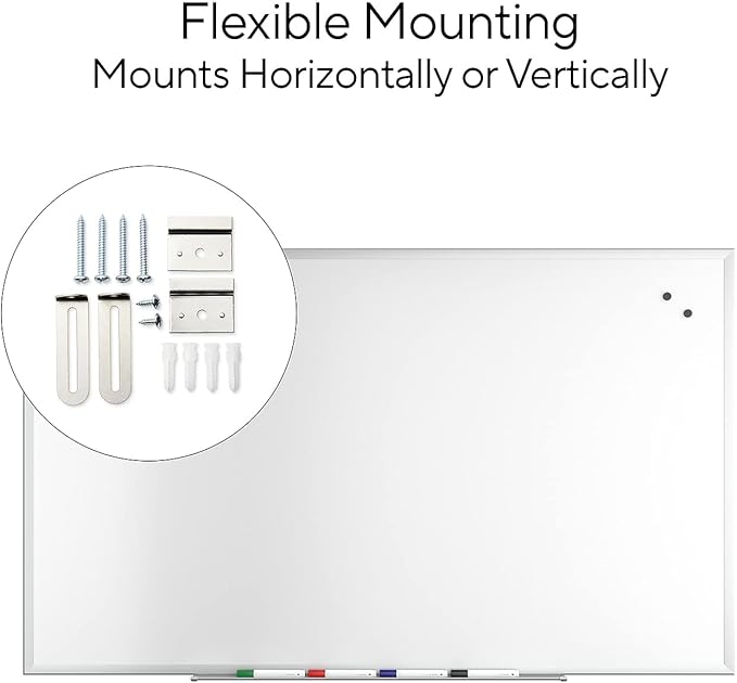 Staples TRU RED Magnetic Dry Erase Whiteboard, 5 x 3 Feet, 4 Multicolor Markers, Satin Finish Aluminum Frame for Home, Office, School, White