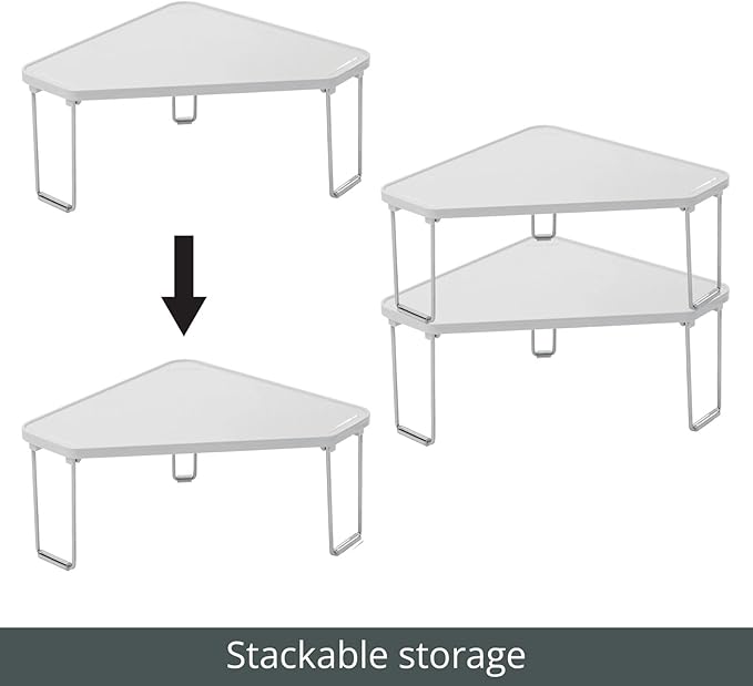 mDesign Plastic/Steel Corner Stackable Rack, Storage Organizer Shelf for Bathroom, Vanity, Countertop, Sink, Cabinet, Holds Makeup, Shower Accessories, Ligne Collection - 2 Pack - Stone Gray