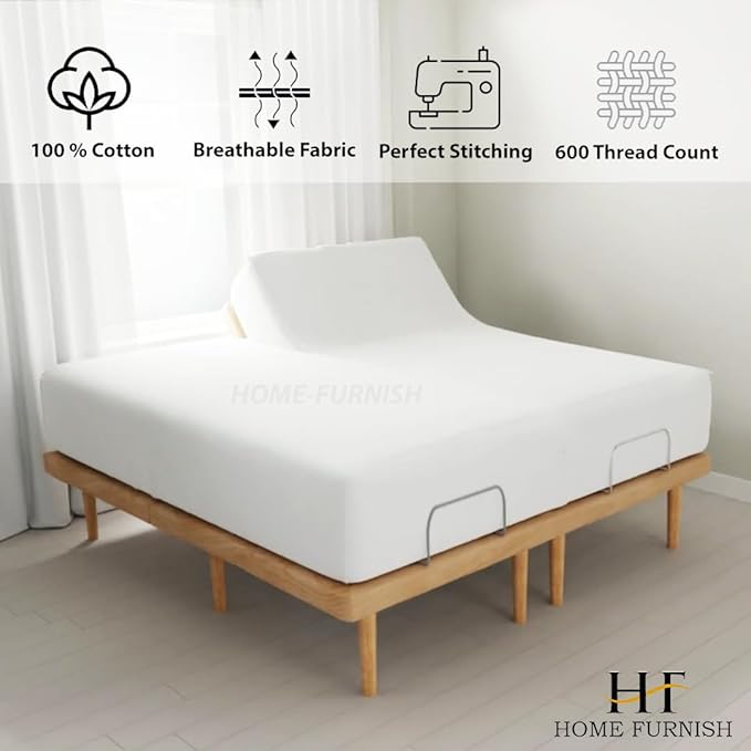 Top Split Queen Fitted Sheet Only for Adjustable beds, Split Down 39 inches from The Top, 600 Thread Count 100% Cotton Half Split Flex Head Fitted Sheet for Sleep Number Beds, White