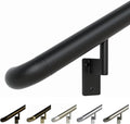 Promenaid 6ft ADA Handrail Kit - Satin Black - Complete Indoor/Outdoor Handrail for Stairs - 1.6" Round Anodized Aluminum Railing with 4 Satin Black Painted Pivoting Brackets & ADA Wall Returns