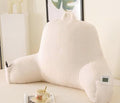 Reading Pillow for Sitting in Bed, Large Backrest Reading Pillow with Arm Rest,Back-Rest Support Cushion for Sit Up on Couch, Sofa, and Floor, Dorm Essentials (White Faux Fur, Large(19"))