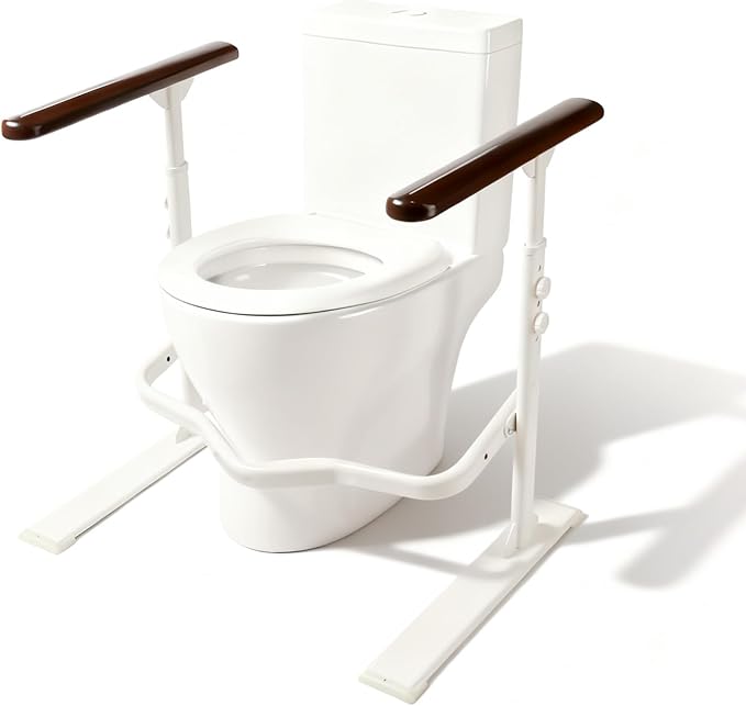 Toilet Safety Rails for Seniors - Toilet Safety Frame with Nighttime Reflective Armrests & Base, 3-Speed Height Adjustment, Toilet Safety Frames & Rails Fits Most Toilets, 3-Hole Depth Adjustment
