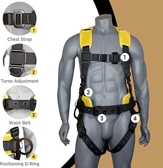 AFP Demon Comfortable Fall Protection Harness Kit – OSHA/ANSI PPE Full Body Safety Harness for Construction Work