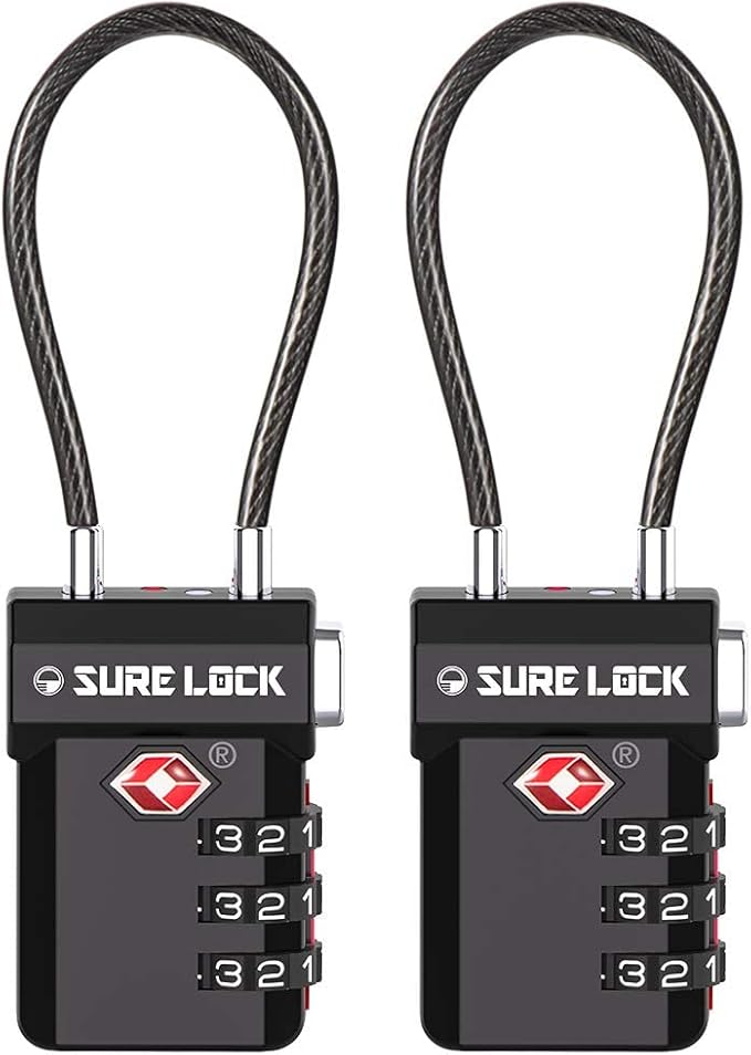 SURE LOCK TSA Approved 3-Digit Combination Luggage Locks – Open Alert Indicator, Re-settable Code with Zinc Alloy Body, Easy-Read Dials for Suitcase, Backpack, Gym Locker & Toolbox (Multiple Colors)