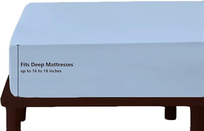 Top Split Queen Fitted Sheet Only for Adjustable beds, Split Down 32 inches from The Top, 600 Thread Count 100% Cotton Half Split Flex Head Fitted Sheet for Sleep Number Beds, Light Blue