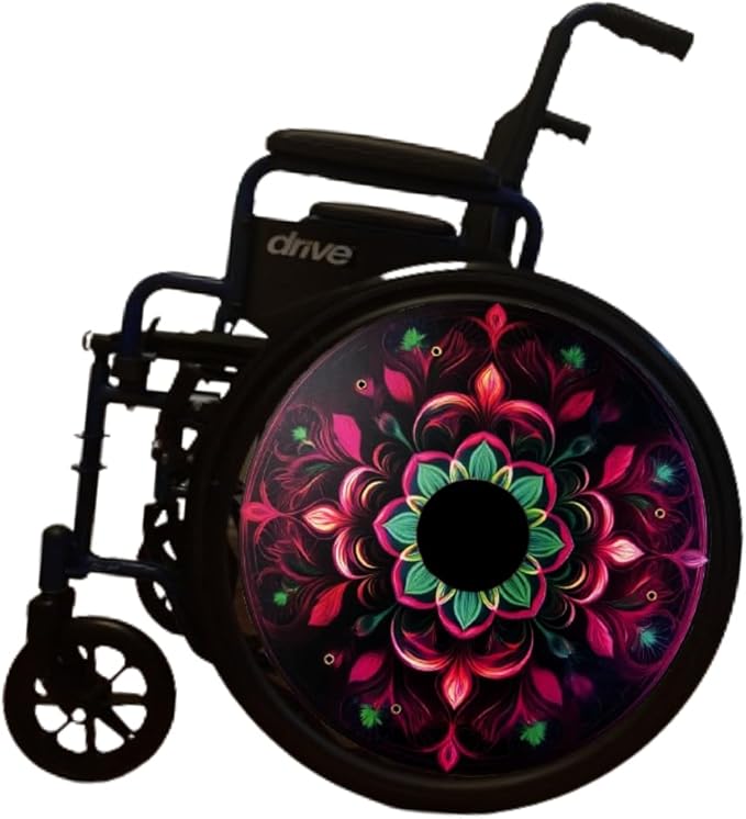 Wheelchair Christmas Wheel Covers, Designer Cover Costume for Wheelchair Wheels, Enhances Aesthetics, Easy Install/Remove, Lightweight, Perfect GiftFinish (Wicked Pink & Green)