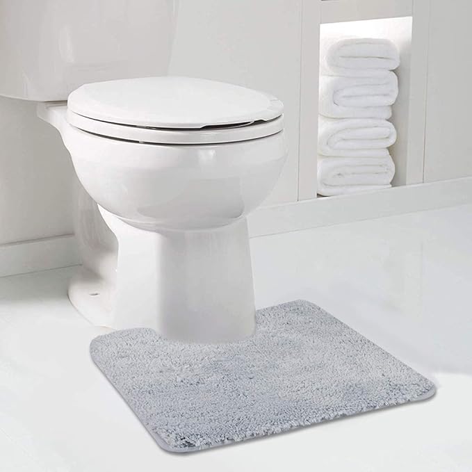 Walensee Contour Rug (20x24, Growing Blue) Non Slip Bath Mat for Bathroom Water Absorbent Soft Microfiber Shaggy Mat Machine Washable U Shape Toilet Rug