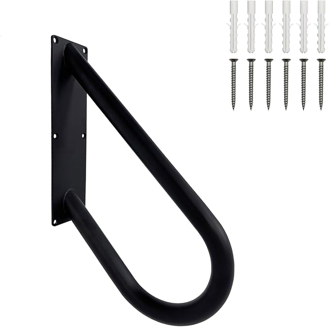 Handrails for Outdoor Steps Wall Mount, Railings for 1-2 Steps, U-Shaped Handrail with Matte Black Finished, Stair Handrails for Garage, Porch, Yard and Garden (18" Length, 1.25" Pipe)