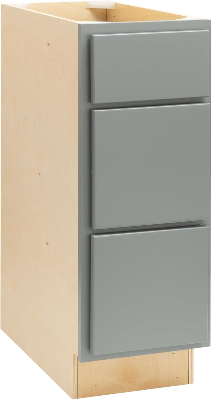Quicklock RTA (Ready-to-Assemble) | Base Kitchen Cabinets - Shaker Style | Made in America (Magnetic Gray, 12" W x 34.5" H x 24" D 3 Drawer Pots and Pans)