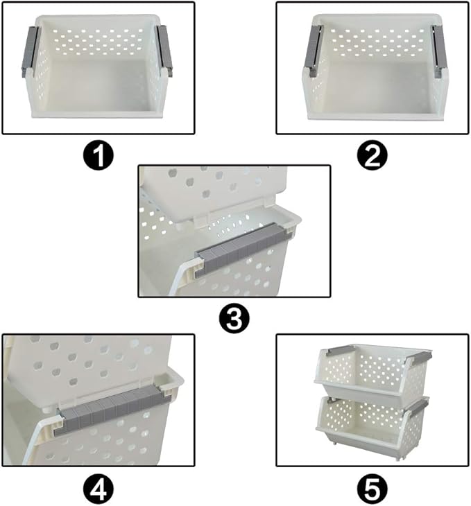 Fiaze 3-Pack White Plastic Kitchen Stackable Storage Baskets, Stackable Storage Bins Open Front for Pantry
