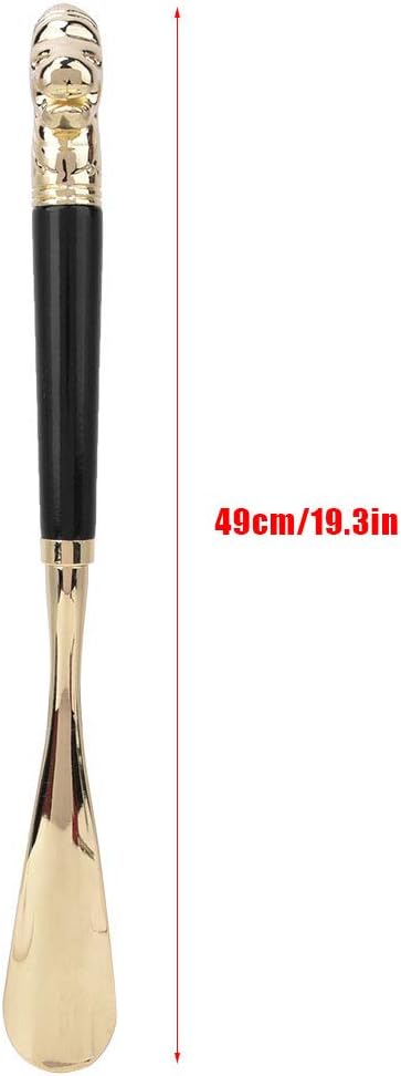 Shoe Horn, Long Handled Metal Lion Head Shoe Lifter with Non-Slip Handle, Beech Wood and Brass, 49cm for Men and Women