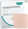 Dimora Silicone Foam Dressing Without Border 4"x 4" Highly Absorbent Adhesive Wound Bandage Cuttable Pads First Aid Bandage for Wound Care 5 Pack