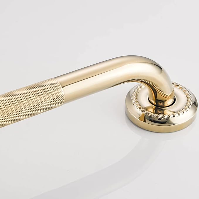 Textured Shower Grab Bar, 12-Inch Bathroom Support Rails, Stylish Safety Armrest Hand Rail, Polished Brass/Gold Finish, Good for Senior, Kids, Elderly