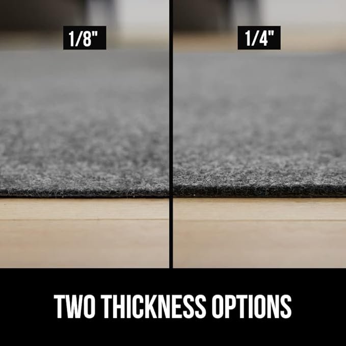 GORILLA GRIP Felt and Natural Rubber Stay in Place Slip Resistant Rug Pad, 1/4in Thick, 9x12 FT Protective Padding Under Area Rugs, Cushioned Gripper Pads, Carpet Runners, Hardwood Floors Protection