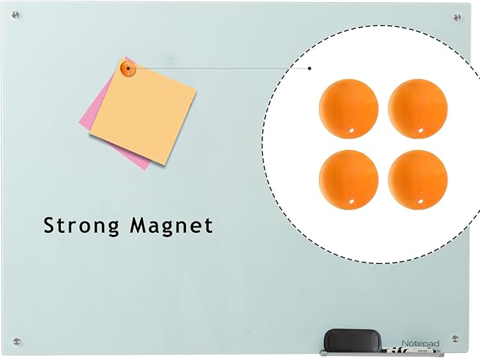 Magnetic Dry Erase Board - Frameless Glass White Board 48 x 36 Inches, Wall Mounted for Office, Home & School