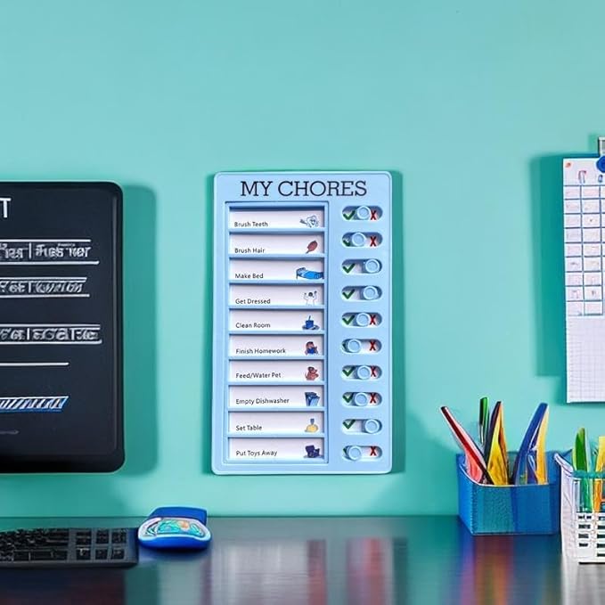 2 Pcs Chore Chart for Adults to do List My Chores Checklist Task Board Sliding Routine Chart for Kids, Memo Boards Slider Schedule DIY Detachable Daily Checklist Planning Table (2Pcs Blue My Chores)