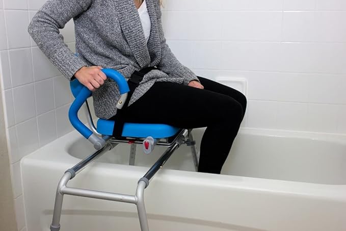 Carousel Sliding Shower Chair Transfer Bench with Swivel Seat, Premium Padded Bath, with Pivoting Arms, Adjustable Space Saving Design for Tubs, Shower, for Handicap & Seniors, Gray