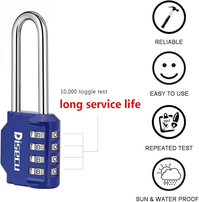 2 Pack disecu 2.6 Inch Long Shackle Combination Lock, 4 Digit Outdoor Waterproof Padlock for School Gym Locker, Sports Locker, Storage Unit, Gate, Fence, Toolbox, Cabinet (Blue)