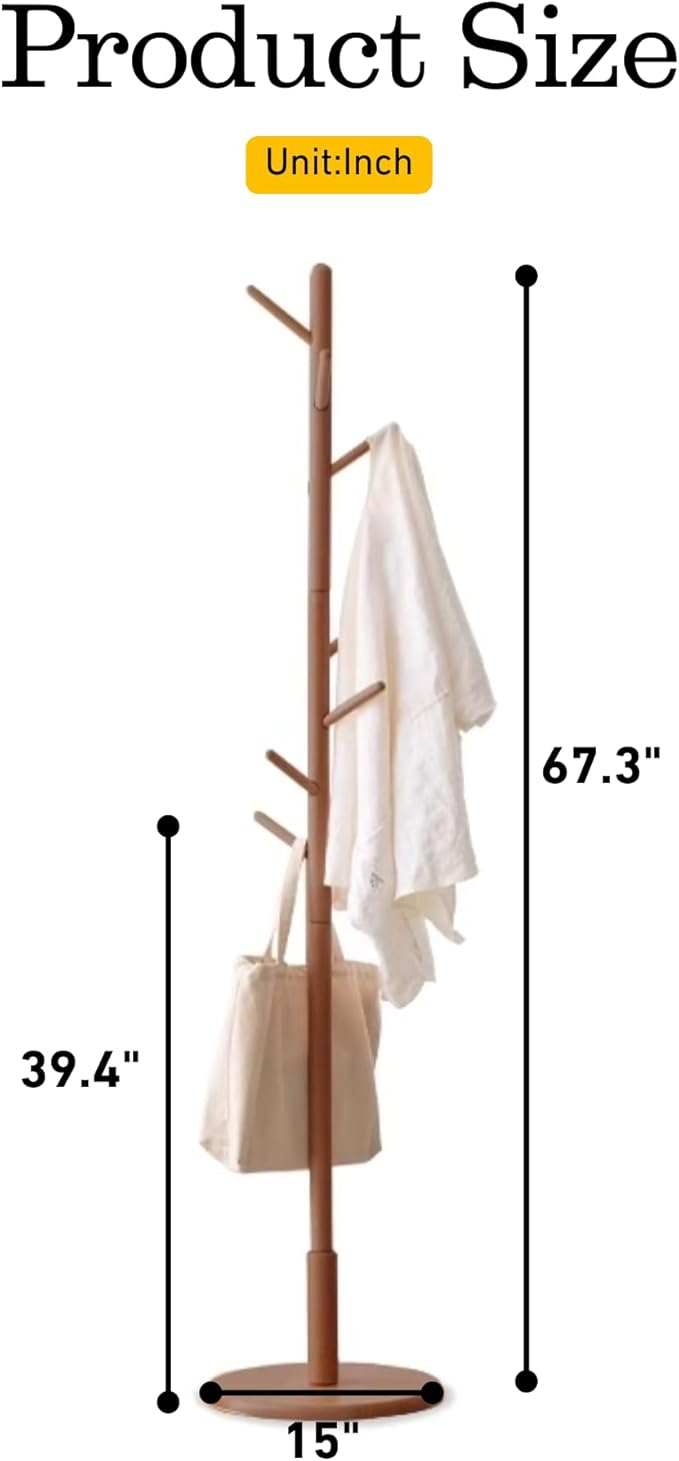 Solid Wood Coat Rack, Coat Tree is a versatile and stylish piece, 67.32" H Coat Hanger, Coat Rack Freestanding in Walnut Colour for Living Room, Entryway (Walnut)