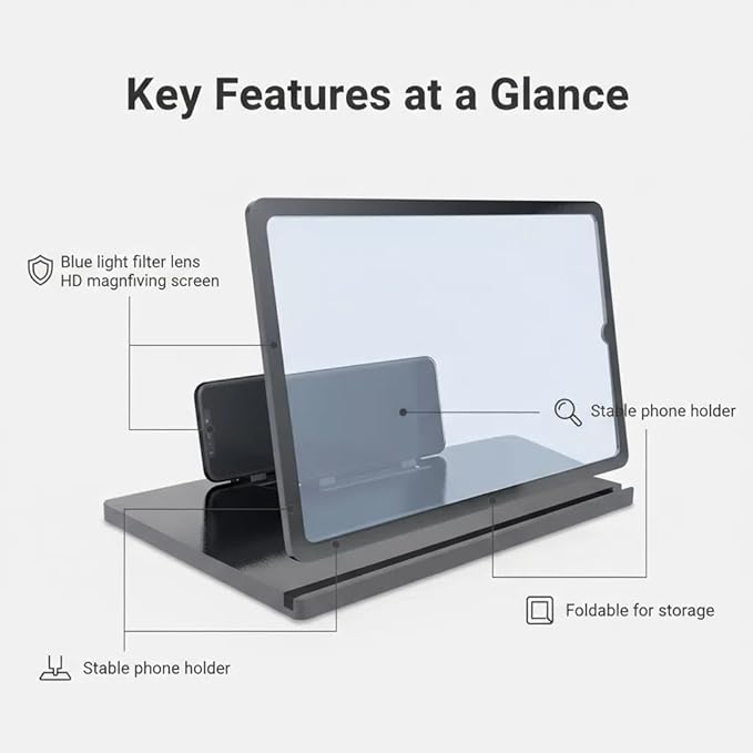 2026 New HD Screen Magnifier Cell Phone Mobile Projector Amplifier Magnifying Version Pull Out Android Smartphones 3D Stand Cellphone Laptop Enlarger Definition Easy Viewing Orientation (16IN)