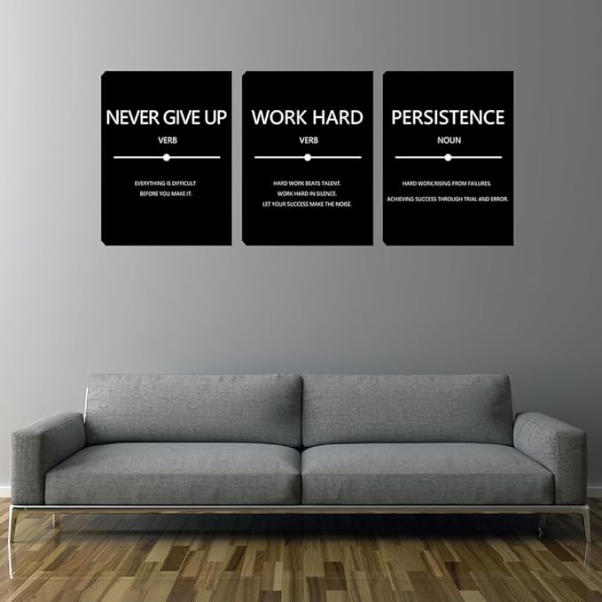 Motivational Office Wall Art Decor Inspirational Work Hard Canvas Wall Art 3 Pieces Entrepreneur Success Quote Posters Prints Wall Paintings Picture Home Bedroom Framed Artwork 12"x16"x3