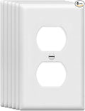 Mid-Size Duplex Outlet Cover Wall Plates 1-Gang 4.89" x 3.12" Switch Outlet Electrical Cover Plate Unbreakable Thermoplastic Faceplate for Light Receptacle Outlet Switch, White (6 Pack)